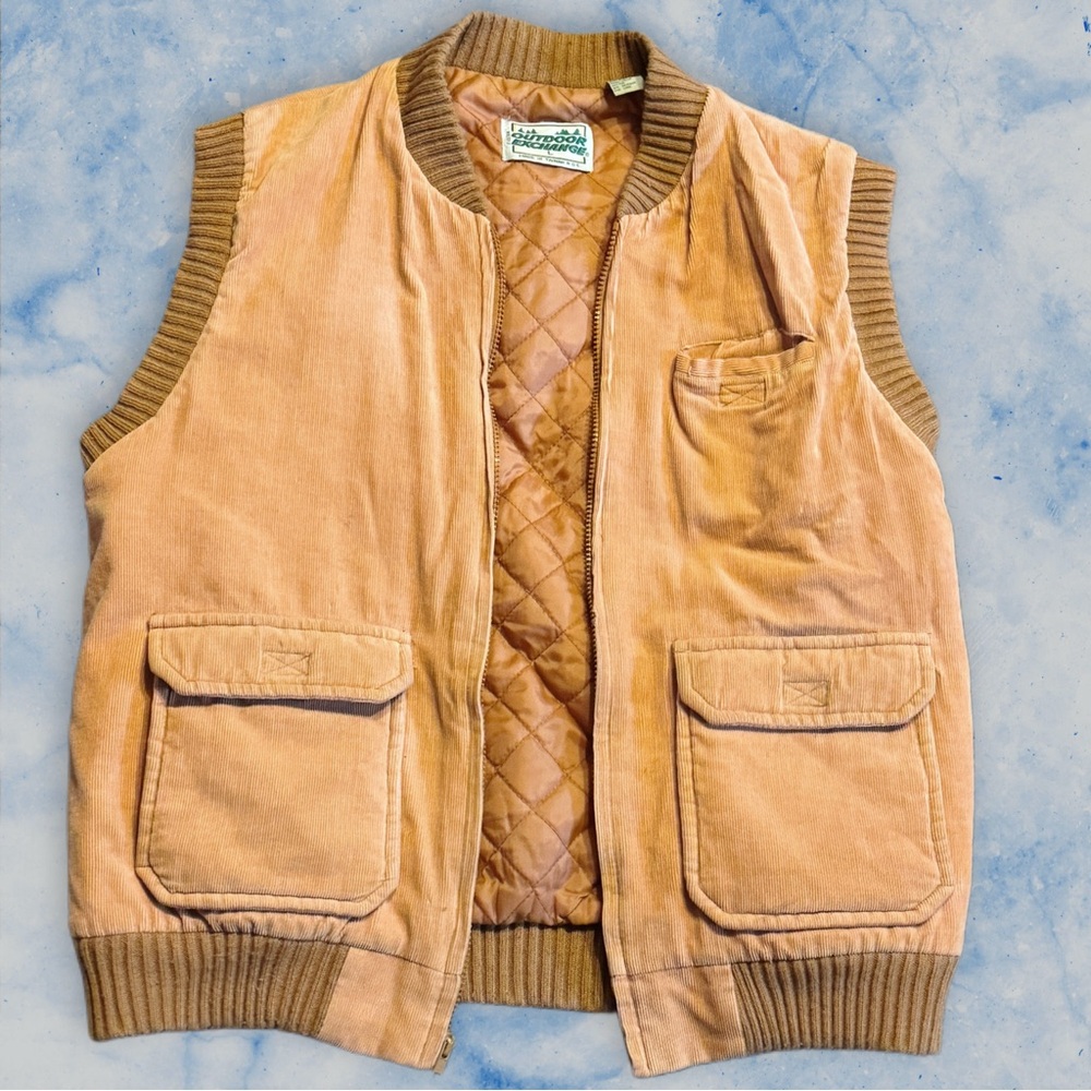 Tan Vest with Ribbed Trim